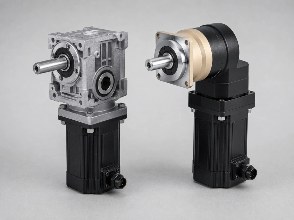 Right angle servo gearbox compared with a worm gearbox for servo motor applications